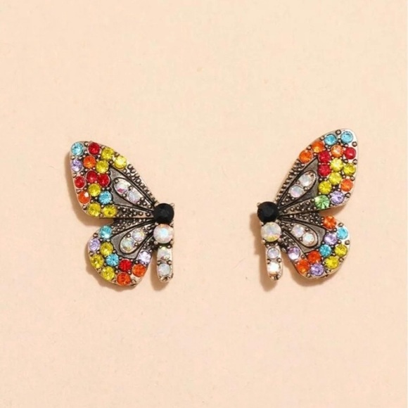 ❤️LAST PAIR! 🦋 multicolored rhinestone studs🧡 - Picture 4 of 8